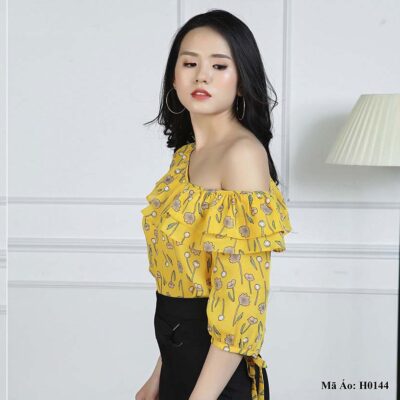 Áo hoa một vai tay lỡ Paltex H0144 (viền bèo nhún)