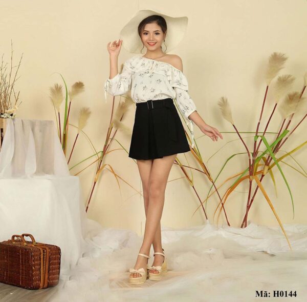 Áo hoa một vai tay lỡ Paltex H0144 (viền bèo nhún) - Ảnh 2