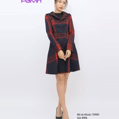 Áo khoác nữ cao cấp Paltex T0989 (dạ kẻ có mũ)