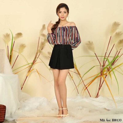 Áo nữ vai ngang chun tay lỡ kẻ sọc H0133