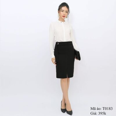Áo sơ mi nữ cao cấp T0183 (chui đầu, tay dài, cổ tròn)