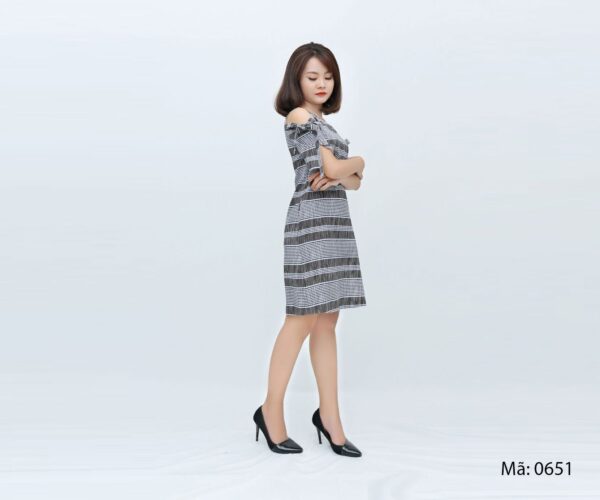 Đầm suông tay nơ khoét vai Paltex 0651 (đầm kẻ dễ thương) - Ảnh 3