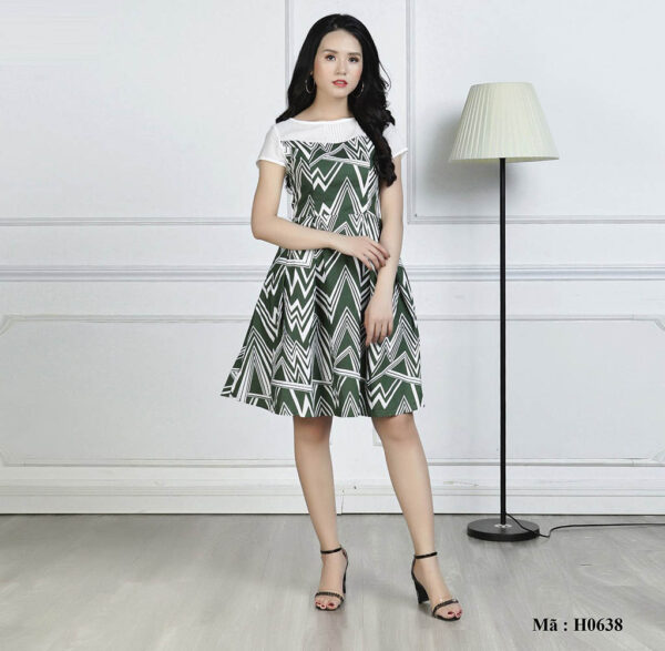 Đầm xòe họa tiết Paltex H0638 (đầm xếp ly tay ngắn) - Ảnh 3