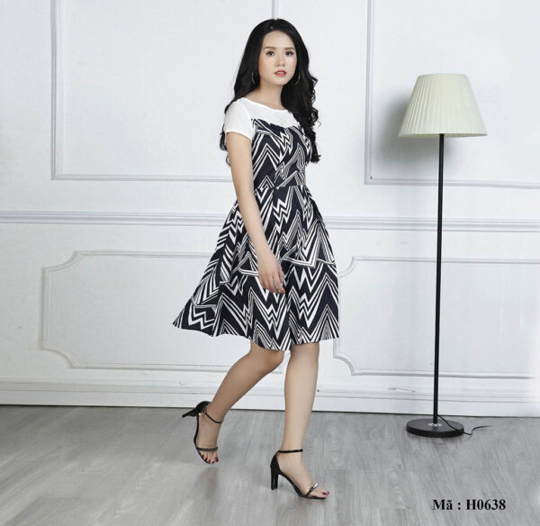 Đầm xòe họa tiết Paltex H0638 (đầm xếp ly tay ngắn) - Ảnh 2