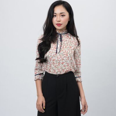 Sơ mi hoa cao cấp tay lỡ, cổ bèo nhún Paltex PTAS11