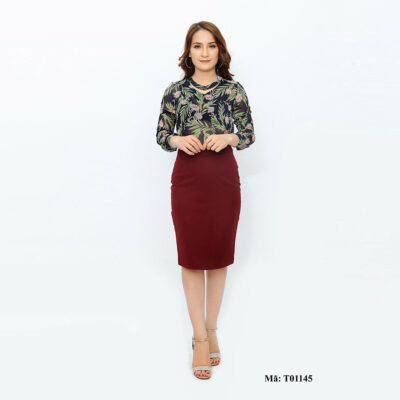 Sơ mi nữ cổ tim Paltex T01145 (áo hoa voan)