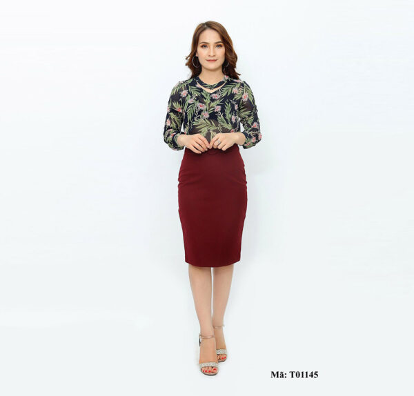 Sơ mi nữ cổ tim Paltex T01145 (áo hoa voan)