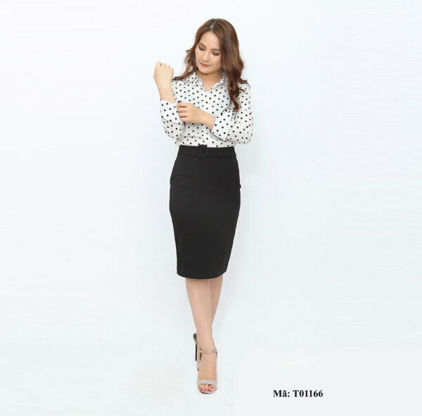 Sơ mi nữ dài tay cổ đức Paltex T01166 (họa tiết chấm bi đẹp) - Ảnh 2