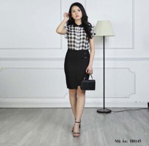 Sơ mi nữ kẻ đẹp H0145 (cổ đức, tay ngắn)