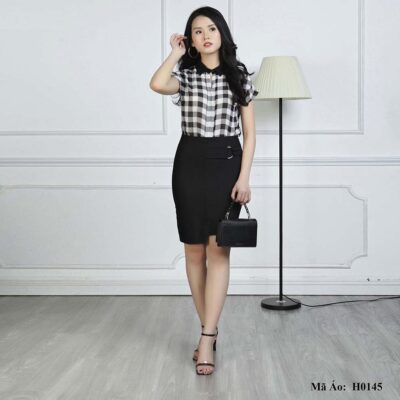 Sơ mi nữ kẻ đẹp H0145 (cổ đức, tay ngắn)