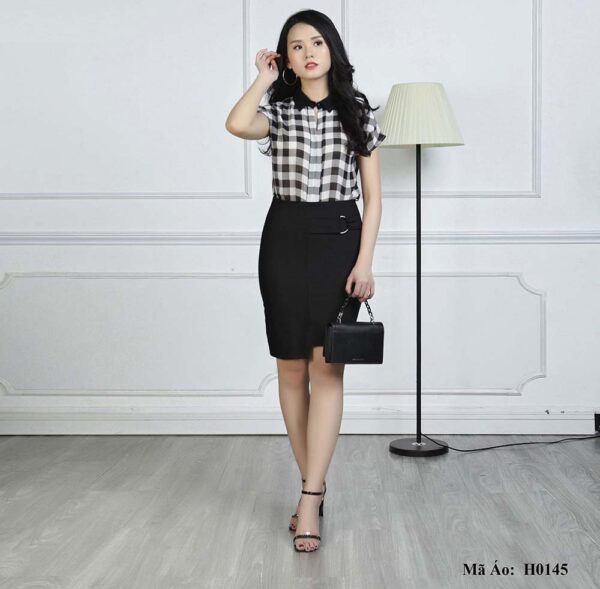 Sơ mi nữ kẻ đẹp H0145 (cổ đức, tay ngắn)