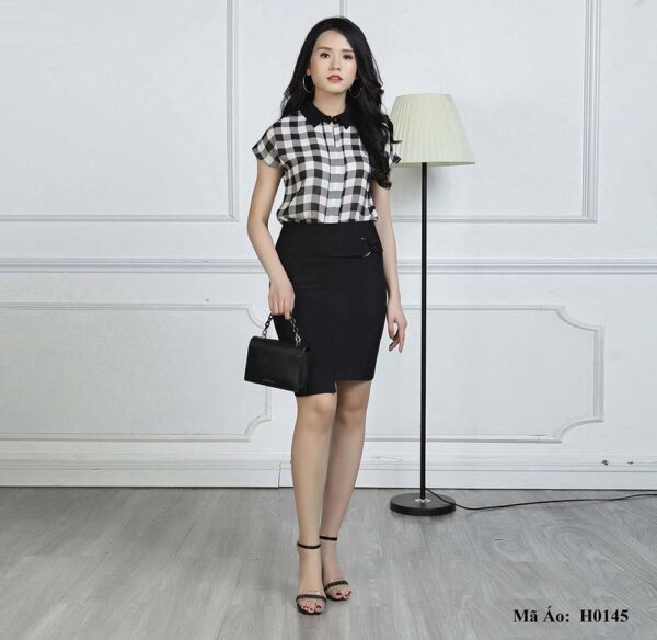 Sơ mi nữ kẻ đẹp H0145 (cổ đức, tay ngắn) - Ảnh 2