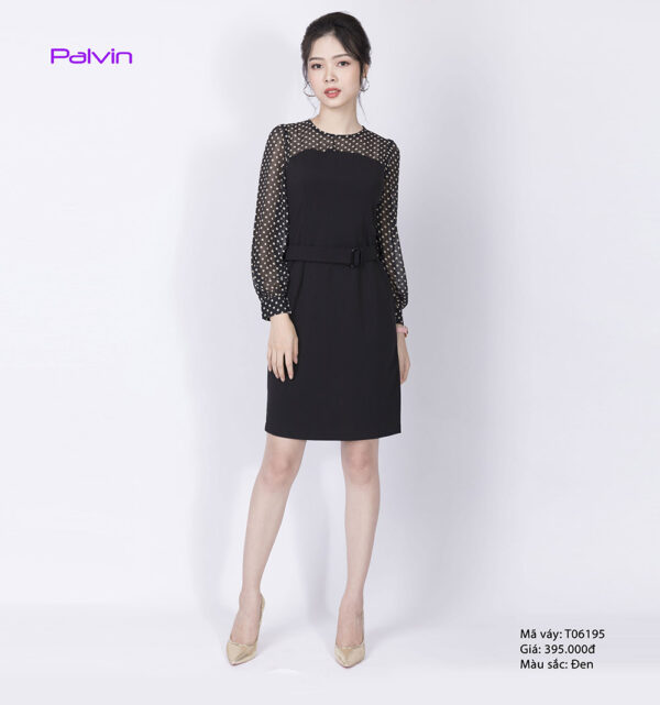 Váy công sở tiểu thư Paltex T06195 (phối tay voan chấm bi) - Ảnh 2