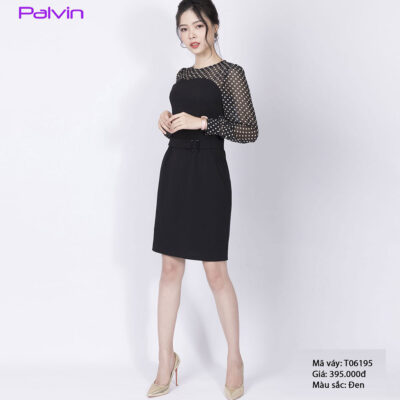 Váy công sở tiểu thư Paltex T06195 (phối tay voan chấm bi)