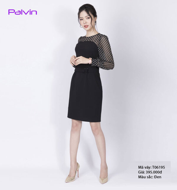Váy công sở tiểu thư Paltex T06195 (phối tay voan chấm bi)