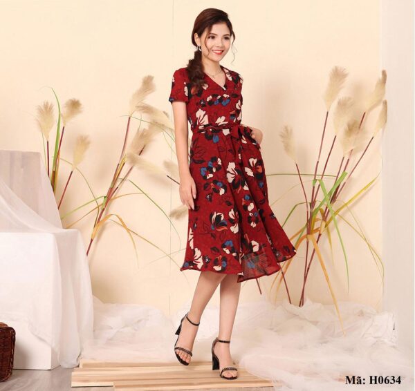 Váy (đầm) xòe cổ tim Paltex H0634