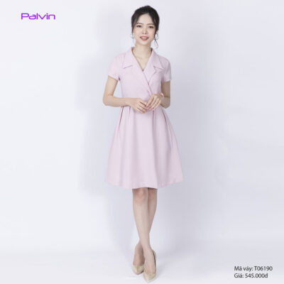Váy đầm công sở cao cấp Paltex T06190 (cổ vest, chân váy xòe)