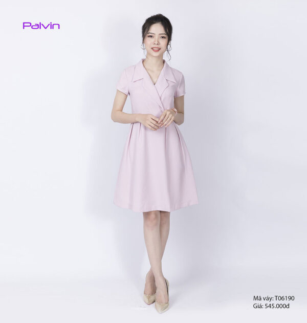 Váy đầm công sở cao cấp Paltex T06190 (cổ vest, chân váy xòe)
