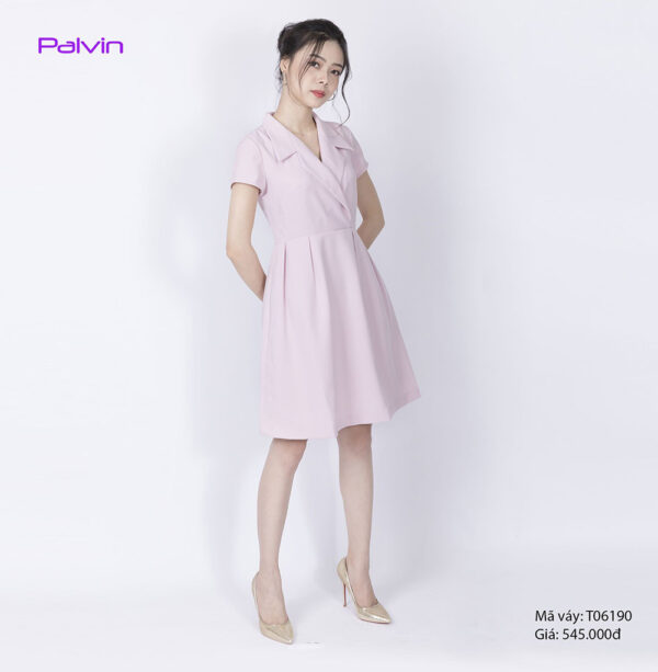 Váy đầm công sở cao cấp Paltex T06190 (cổ vest, chân váy xòe) - Ảnh 3