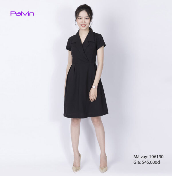 Váy đầm công sở cao cấp Paltex T06190 (cổ vest, chân váy xòe) - Ảnh 2