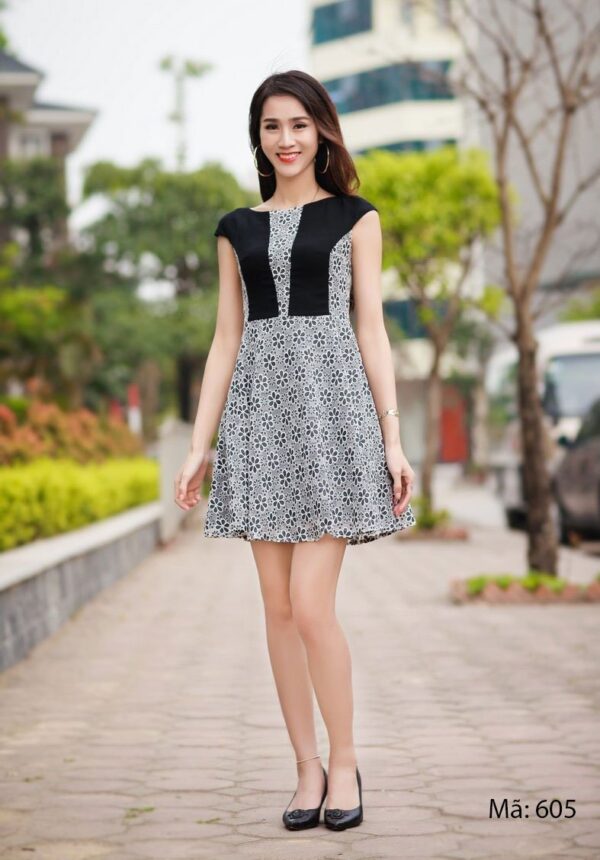 Váy đầm công sở ren hoa Paltex 0605 (váy dáng xòe) - Ảnh 2