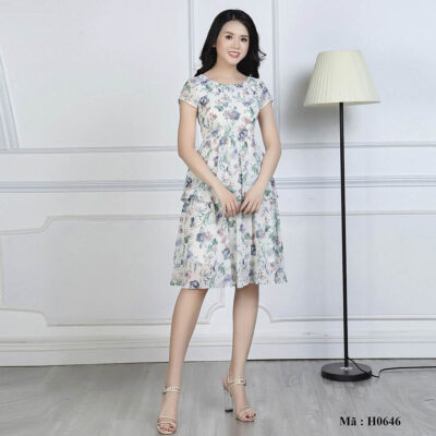 Váy hoa xòe - đầm xòe tiểu thư H0646