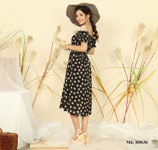 Đầm maxi trễ vai họa tiết lá Paltex Việt Nam H0636 - Ảnh 4