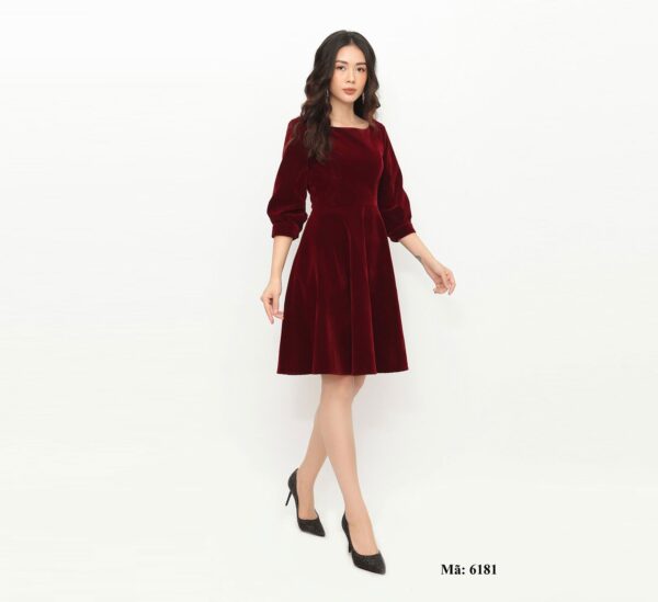 Váy nhung cao cấp Paltex T06181 (váy xòe, tay lửng) - Ảnh 2