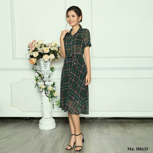 Váy sơ mi kẻ dáng dài Paltex H0633 (dáng đầm xòe) - Ảnh 6