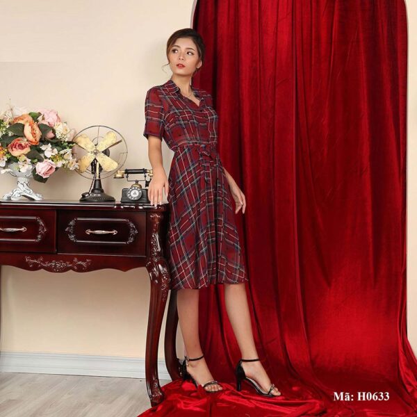 Váy sơ mi kẻ dáng dài Paltex H0633 (dáng đầm xòe) - Ảnh 5