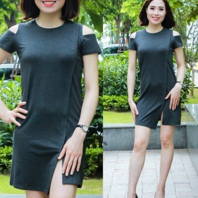 Váy thun trơn xẻ tà Paltex APVDR04