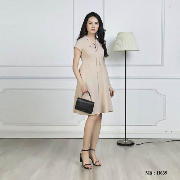 Váy xòe công sở Paltex H0639 (dáng xòe, tay ngắn) - Ảnh 3