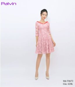 Váy xòe dài tay cổ chữ V Paltex T0672