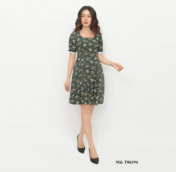 Váy xòe xếp ly cổ vuông Paltex T06194 - Xưởng sỉ thời trang - Ảnh 2