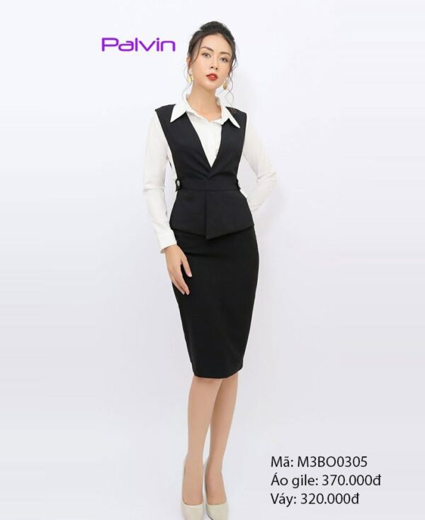 Bộ vest váy + áo gile cổ tim Paltex T1287 - Ảnh 2