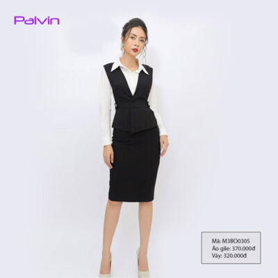 Bộ vest váy + áo gile cổ tim Paltex T1287
